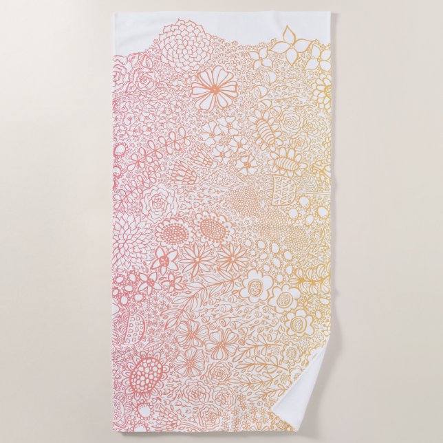 Serviette De Plage Pink Coral Elegant Artist Illustrated Ombre (Devant)