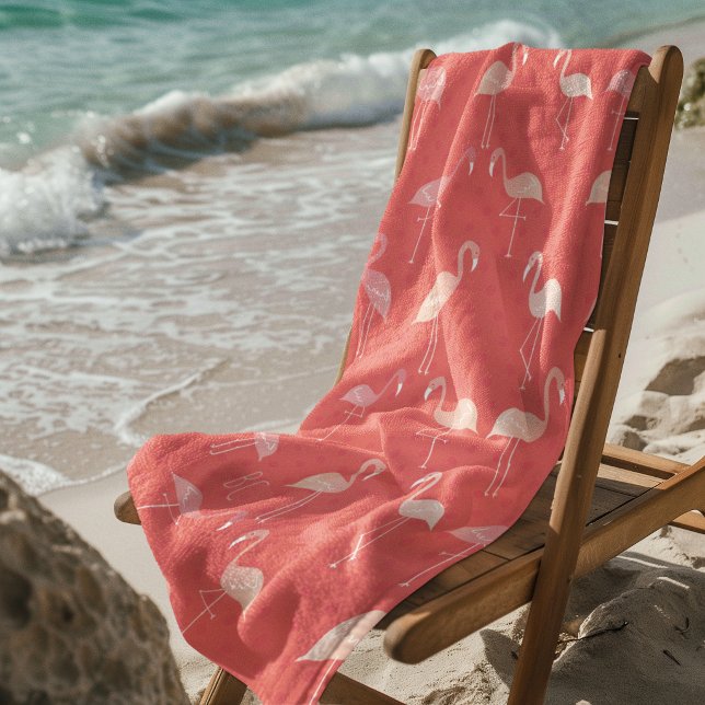 Serviette De Plage Pink Coral Red Flamingo Pattern Personalized (Créateur téléchargé)