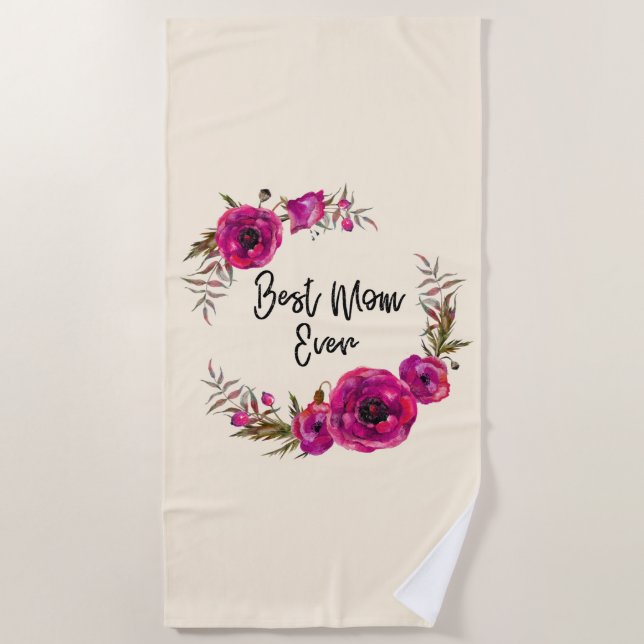 Serviette De Plage Pink Fuchsia Populaire Wreath Meilleur Maman Jamai (Devant)