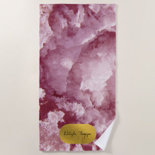 Serviette De Plage Pink Gold Foil Sea Crystals Signature Script