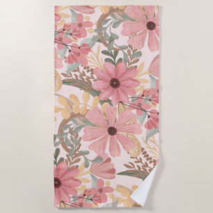 Serviette De Plage Pink Sage Vert Floral Feuille Motif d'aquarelle