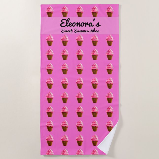 Serviette De Plage Pink Strawberry and Chocolate Ice Cream Pattern  (Devant)