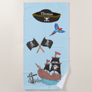 Serviette De Plage Pirate bateau Crossbones de crâne noir drapeau