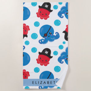 Serviette De Plage Pirate Octopus, Motif Octopus, Mer, Votre Nom