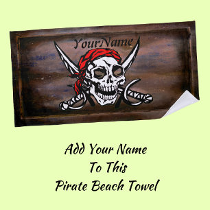 Serviette De Plage Pirate Skull Crossed Swords - Ajouter Votre Nom -