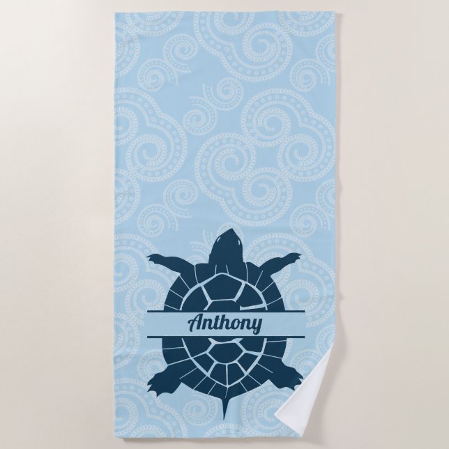 Serviette De Plage Piscine personnalisée Tortue bleue  (Devant)