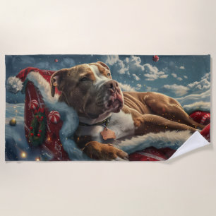Serviette De Plage Pitbull Chien Festif de Noël