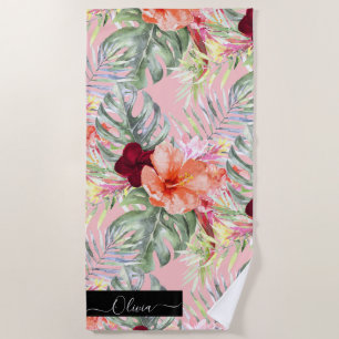Serviette De Plage PixDezines Aquarelle Tropical Paradise Fleurs