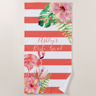 Serviette De Plage PixDezines FLAMANTS ROSES ROSE, THÈME TROPICAL