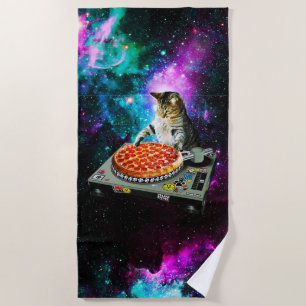 Serviette De Plage Pizza de chat du DJ de l'espace