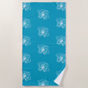 Serviette De Plage Plage Aqua Bleu Océan Blanc Octopus