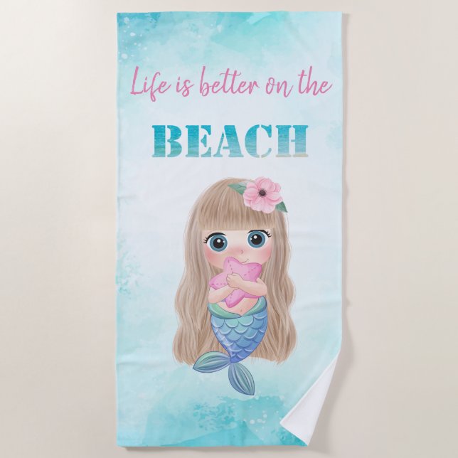Serviette De Plage Plage Chic, Bébé Sirène (Devant)
