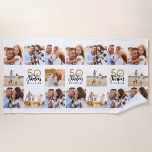 Serviette De Plage Plage chic de 50e anniversaire de collage photo no