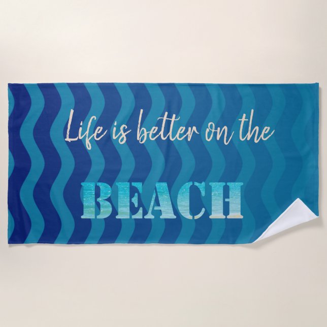 Serviette De Plage Plage Chic, Vagues Bleues (Devant)
