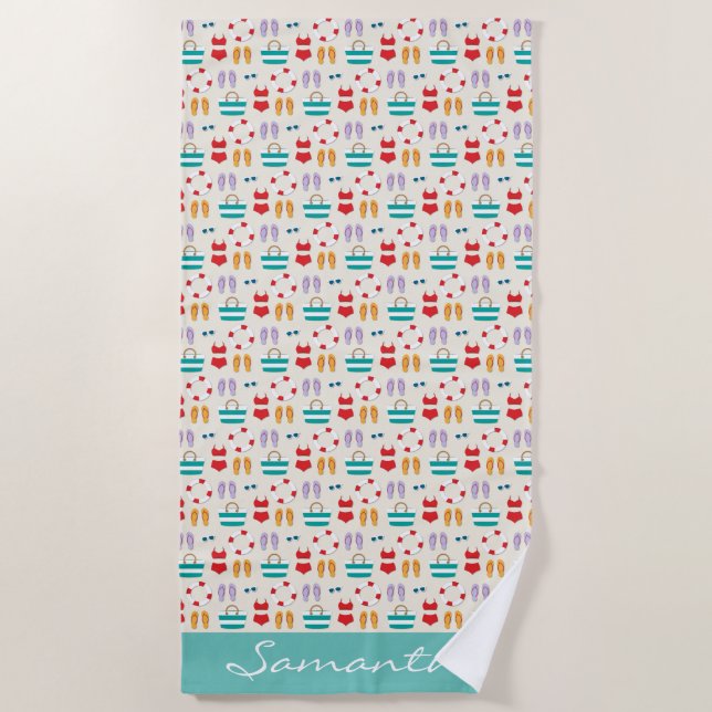 Serviette De Plage Plage colorée Motif de vacances Personnalisé (Devant)