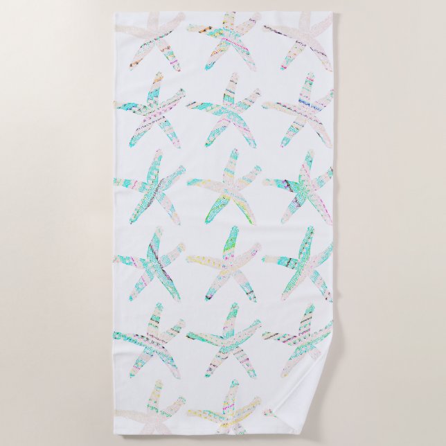 Serviette De Plage Plage côtière de Starfish Multicolore Turquoise Bl (Devant)