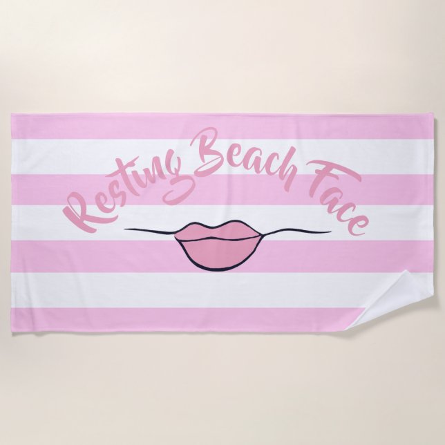 Serviette De Plage Plage de repos Face rayée rose et blanc (Devant)