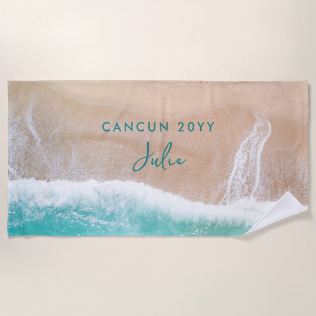 Serviette De Plage Plage de sable tropical océan soleil vagues vacanc (Devant)