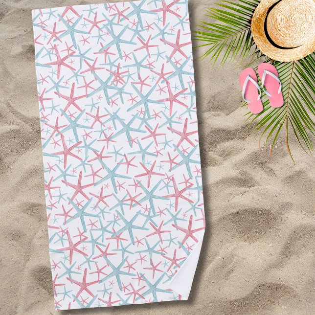 Serviette De Plage Plage d'été Tropical (Teal Pink Nautical Tropical Starfish Summer Beach Beach Towel)