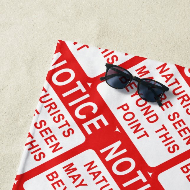 Serviette De Plage Plage Naturist - Motif aux signes rouge et blanc (En situation)