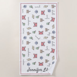Serviette De Plage Plage personnalisée Château de sable Crabe Coquill