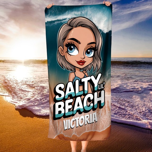 Serviette De Plage Plage Salée aux Petits Chibi Personnalisés Océan B (Créateur téléchargé)