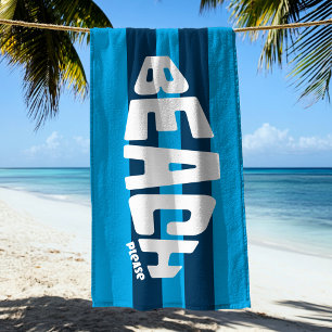 Serviette De Plage Plage S'il vous plaît Aqua & Navy Blue Striped Bea