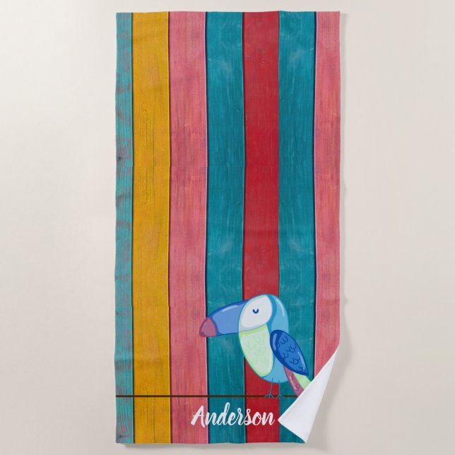 Serviette De Plage Plage Toucan couleur personnalisée Bois rustique (Devant)