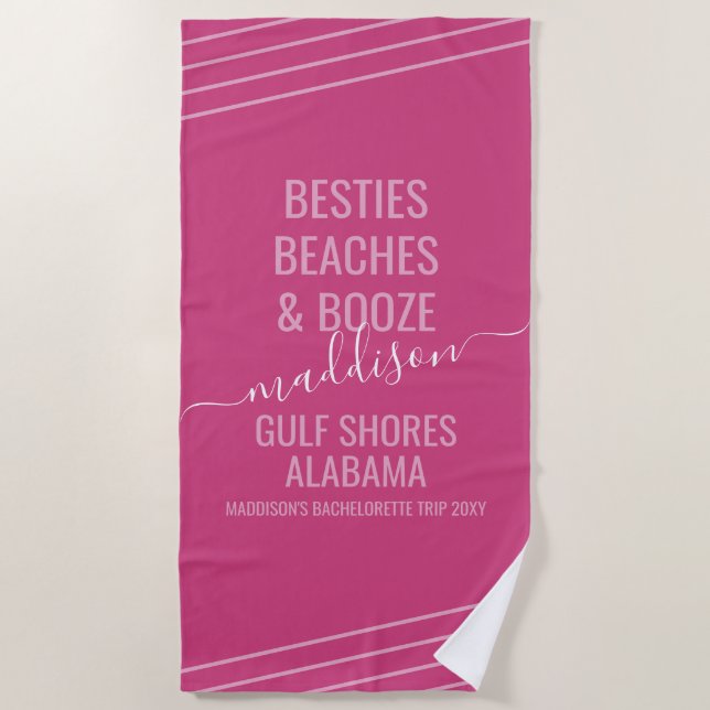 Serviette De Plage Plages de Besties roses Nom de la bouteille (Devant)