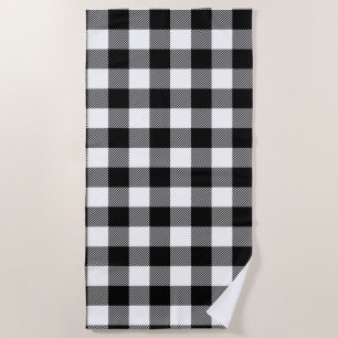 Serviette De Plage Plaid blanc noir de Buffalo avec le sergé