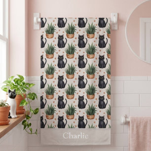 Serviette De Plage Plantes d'intérieur personnalisées et chat