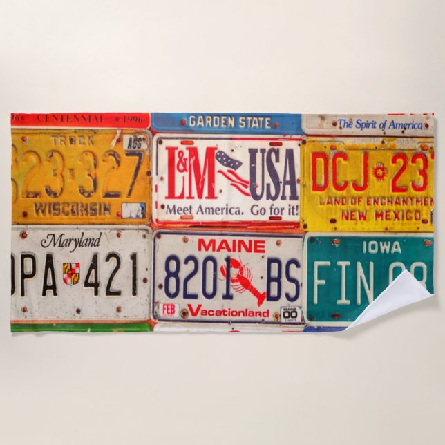 Serviette De Plage Plaques de licence américaines Art America (Devant)