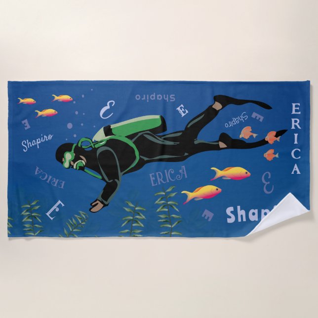 Serviette De Plage Plongeur SCUBA personnalisé (Devant)