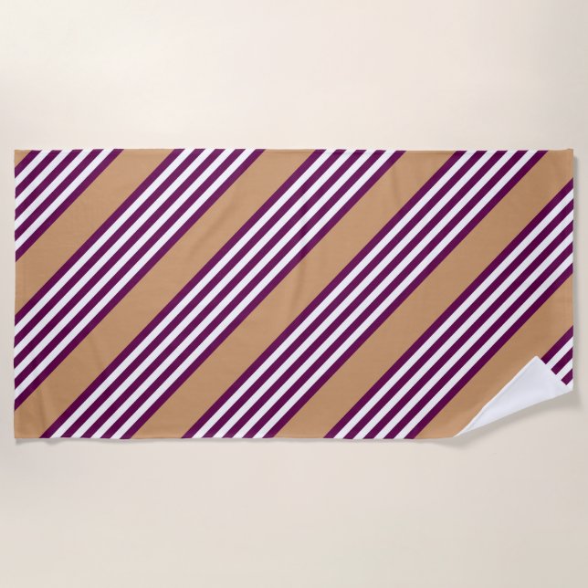 Serviette De Plage Plum et blanc cinq bandes motif avec bronzage (Devant)