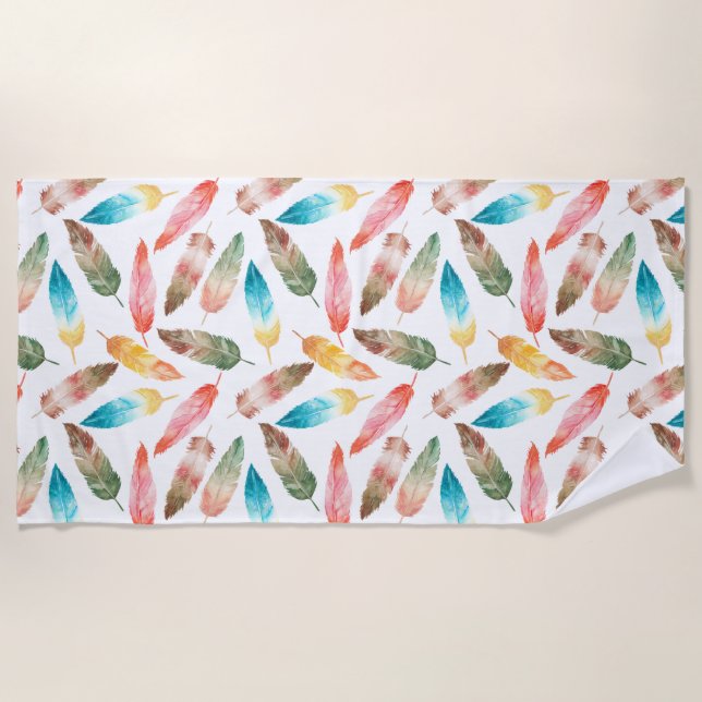 Serviette De Plage Plumes de couleur (Devant)