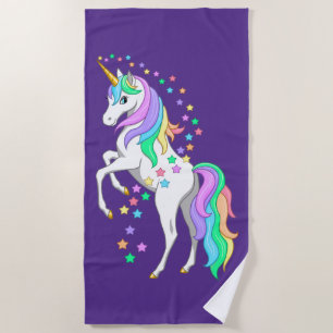 Serviette De Plage Plutôt Rearing Rainbow Unicorn Falling Stars