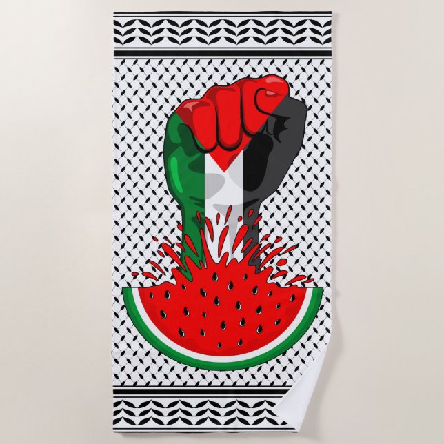 Serviette De Plage Poing de résistance palestinienne sur le symbole d (Devant)