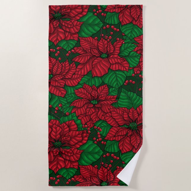 Serviette De Plage Poinsettia, motif de Noël (Devant)