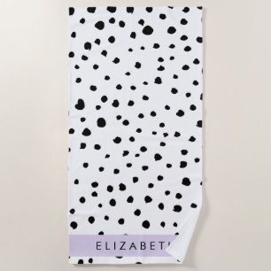 Serviette De Plage Points dalmatiens, Spots, Noir et Blanc, Votre nom