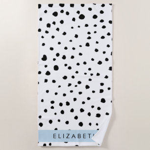 Serviette De Plage Points dalmatiens, Spots, Noir et Blanc, Votre nom
