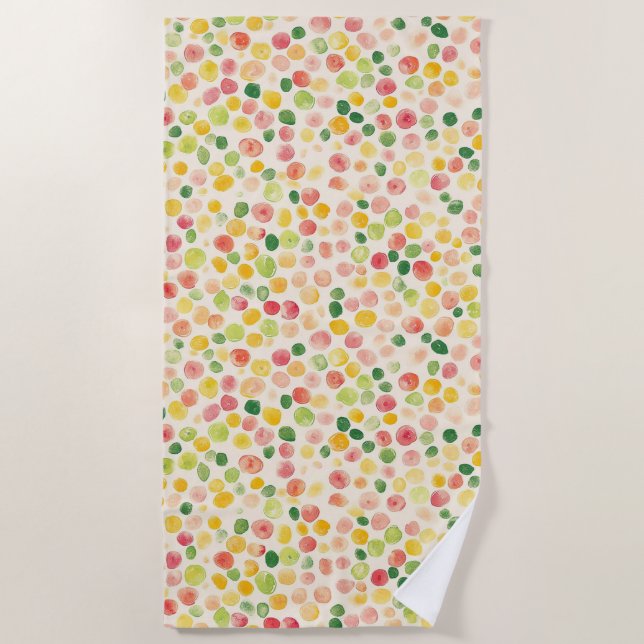 Serviette De Plage Points Fruités Rose Menthe Jaune Vert  (Devant)