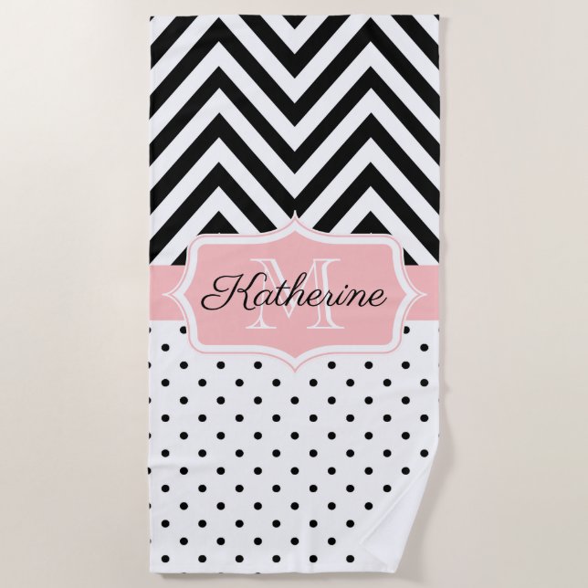 Serviette De Plage Points mignons et Chevron (Devant)