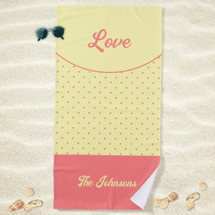 Serviette De Plage Points Rétro rose du milieu du siècle rose Jaune A