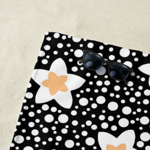 Serviette De Plage Pois noir et blanc rétro avec étoiles