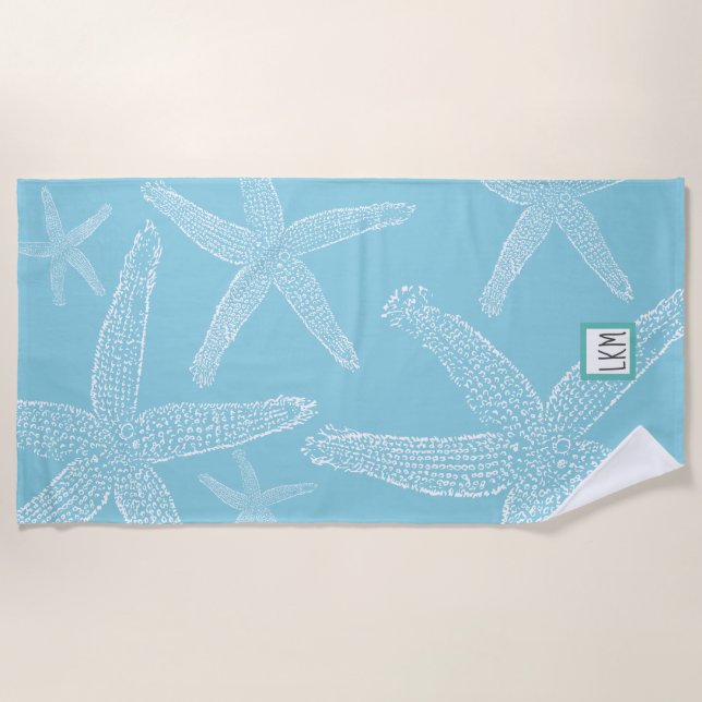 Serviette De Plage Poisson-étoile personnalisée bleu pâle (Devant)