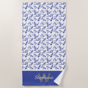 Serviette De Plage Poisson koi bleu et blanc