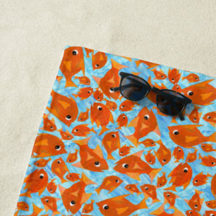 Serviette De Plage Poisson orange amusant Fond bleu aqueux