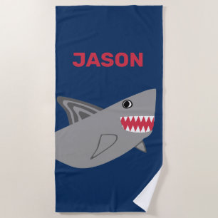 Serviette De Plage Poissons gris de garçons bleus de requin d'enfants