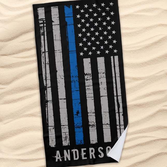 Serviette De Plage Police à ligne mince personnalisée (Créateur téléchargé)