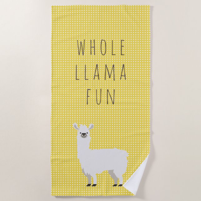 Serviette De Plage Polka jaune et blanc point mou Llama (Devant)